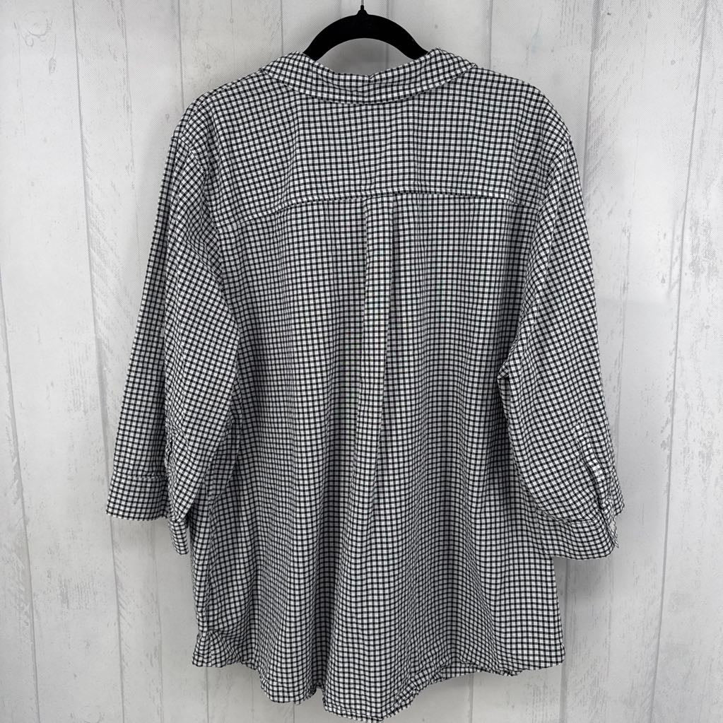 3X gingham plaid button down 3/4 slv top