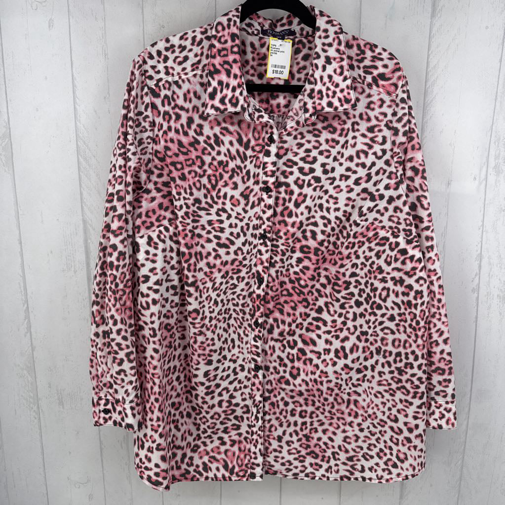 24 animal print button down l/s top