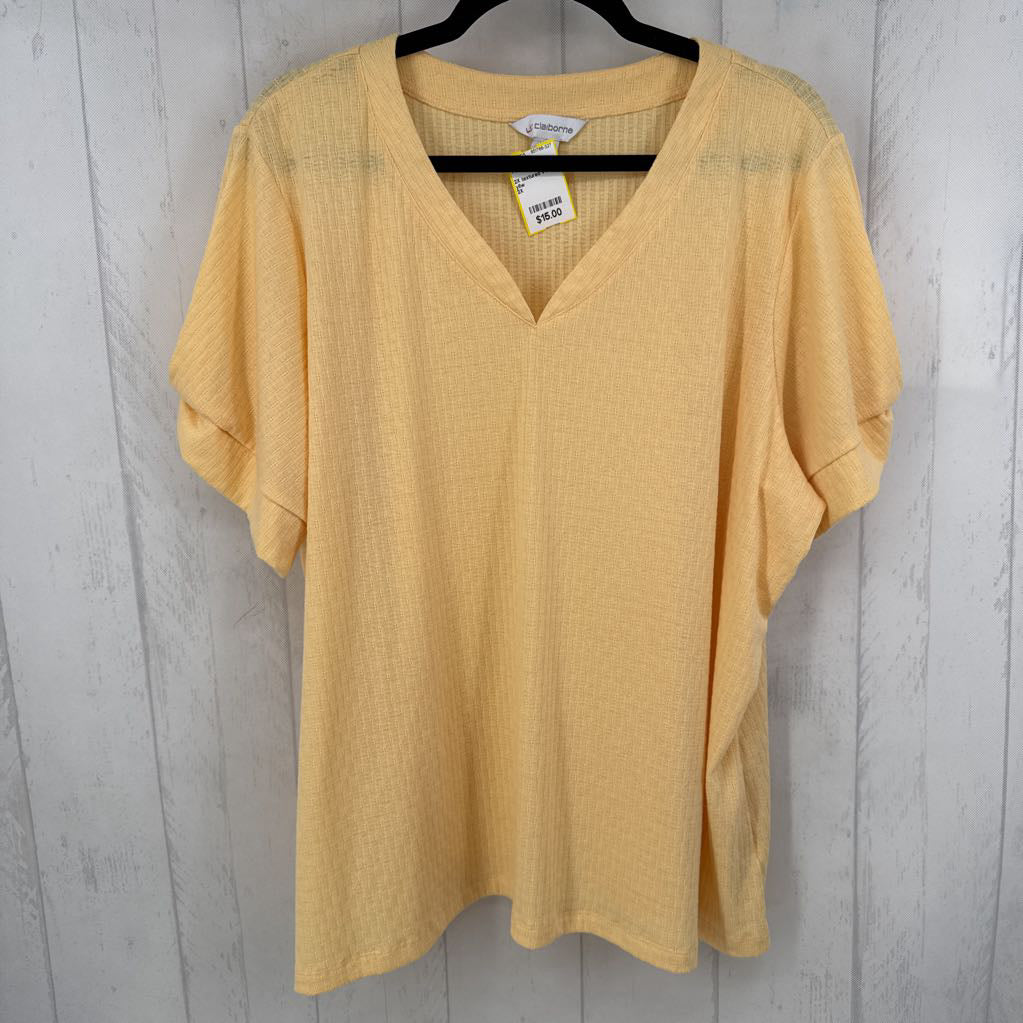 2X textured v-neck s/s top