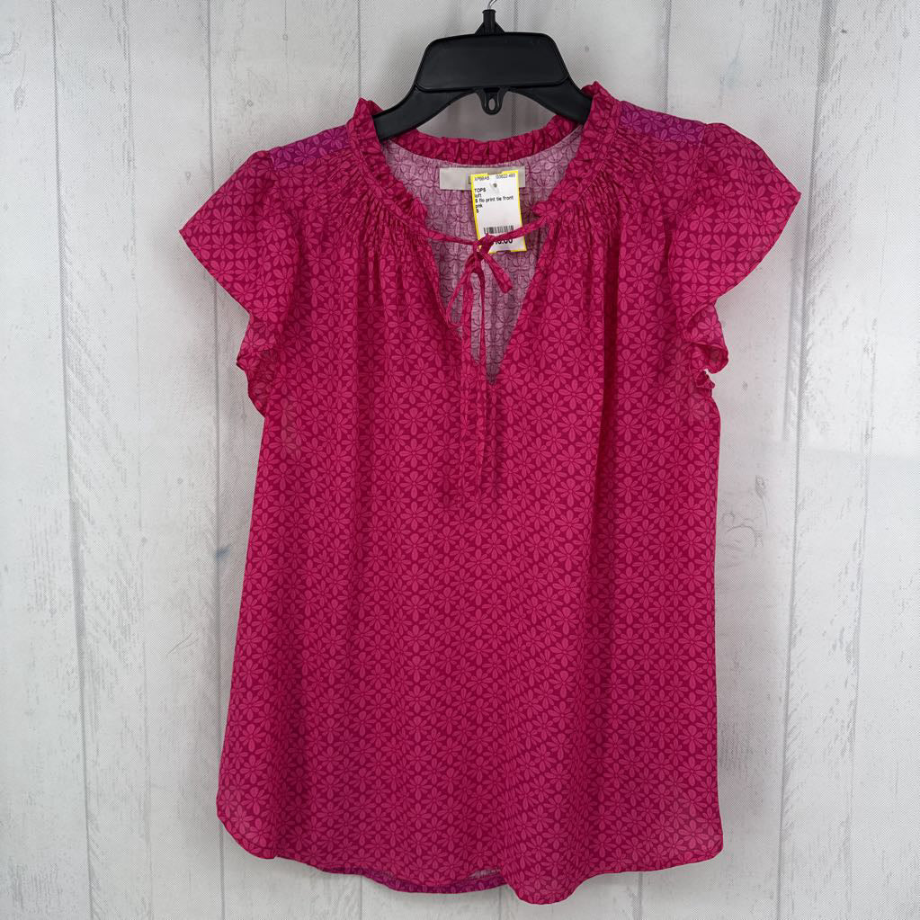 S flo print tie front flutter slv top