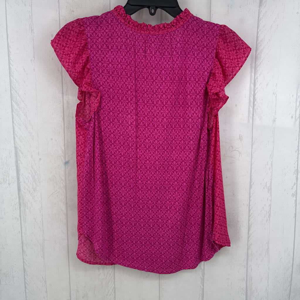S flo print tie front flutter slv top