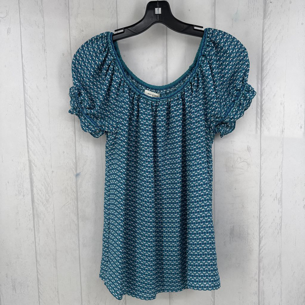 S printed round neck s/s top