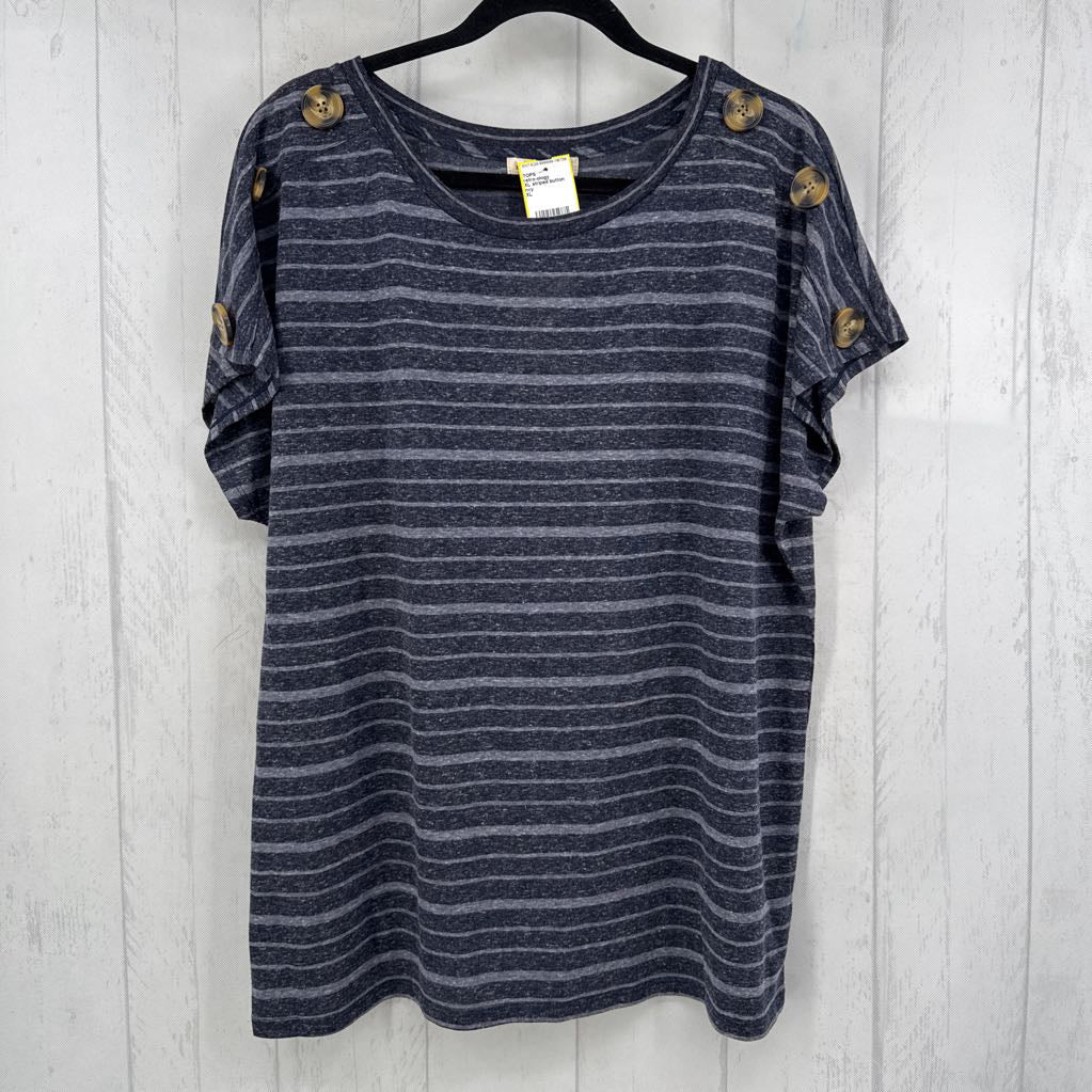 XL striped button detail s/s tee
