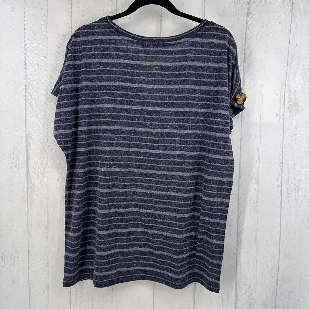XL striped button detail s/s tee