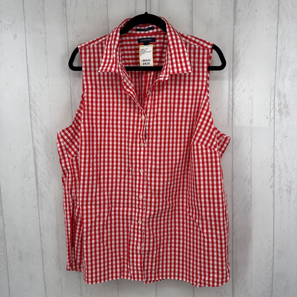 22 checkered print button down tank