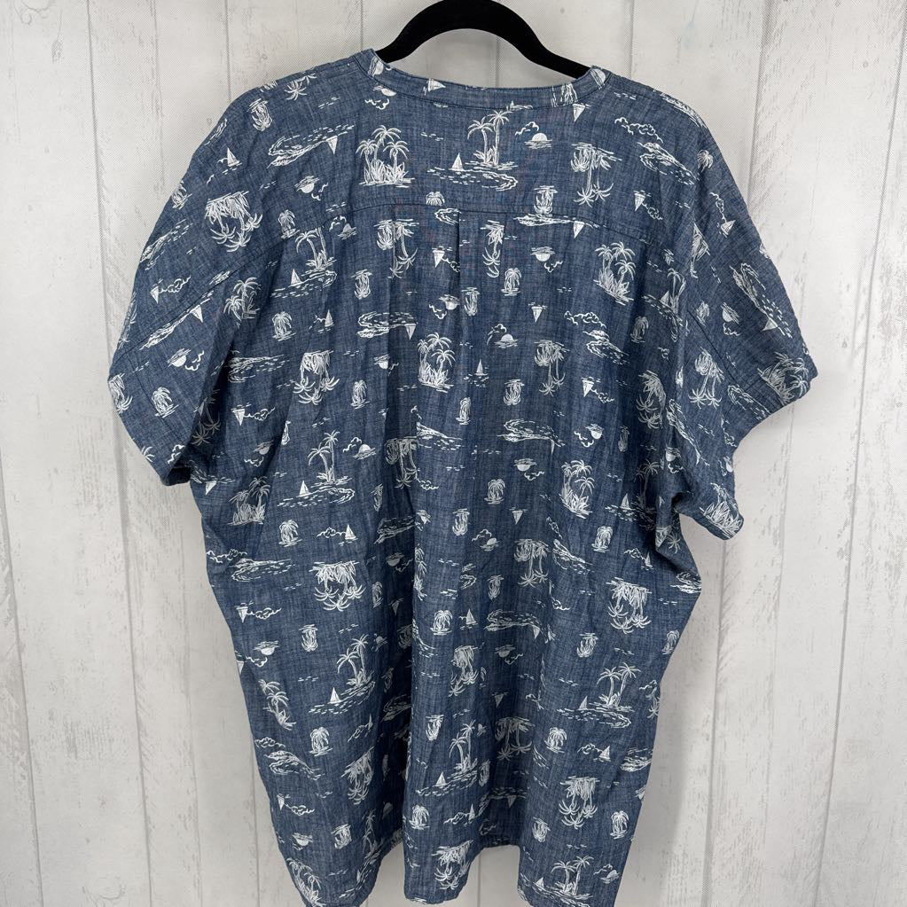 2X chambray sailboat & palm tree print s/s top