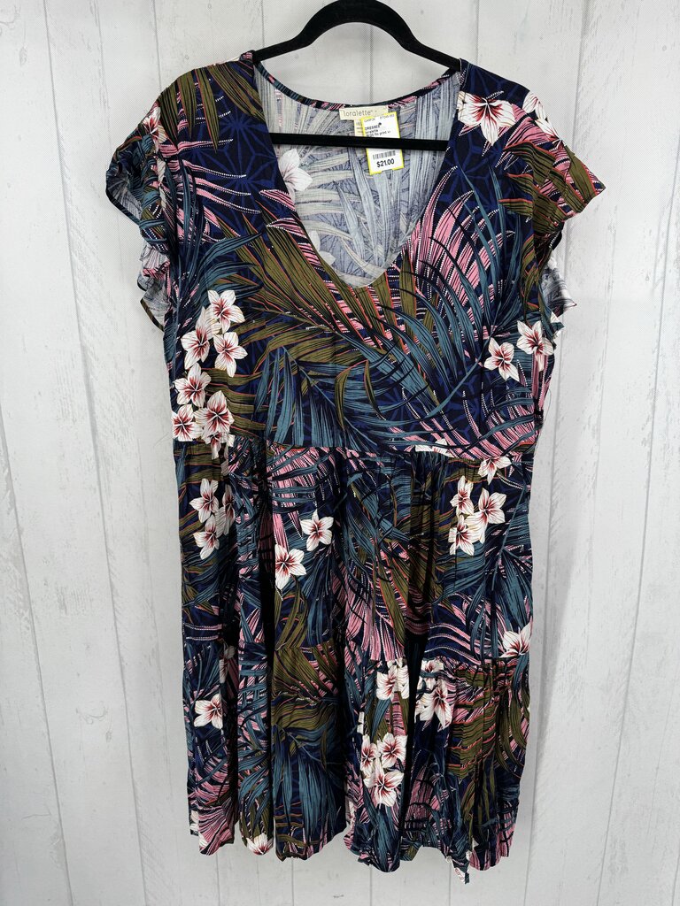 18/20 flo print v-neck flutter slv dress
