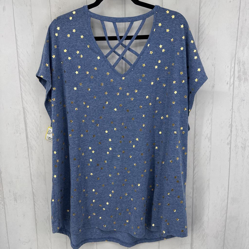 22/24 star print criss-cross back s/s tee