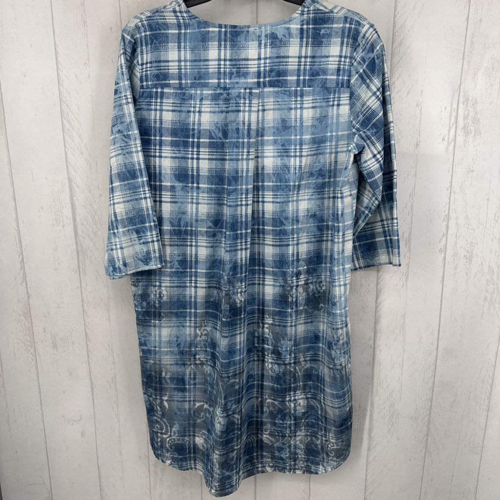 S plaid split neck s/s dress