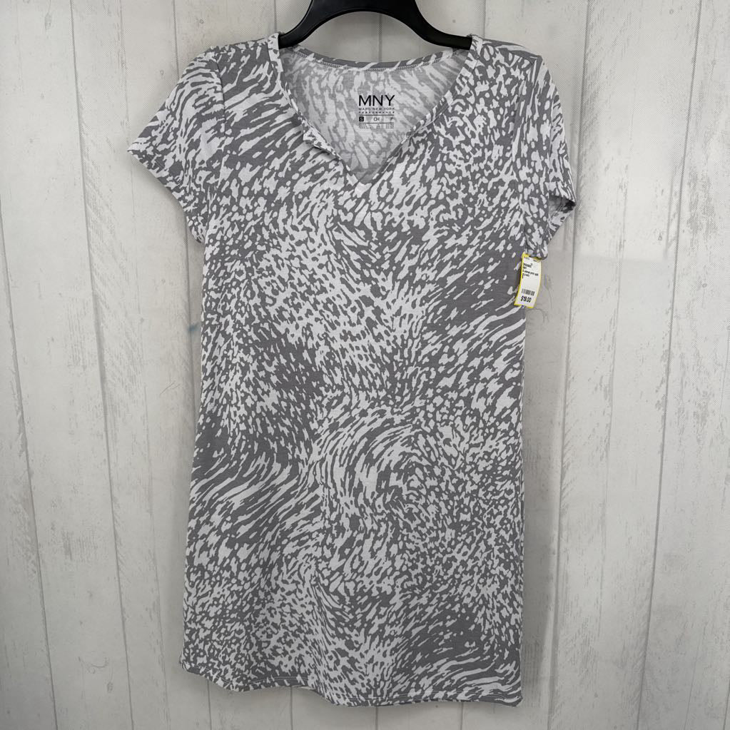 S animal print split neck s/s dress