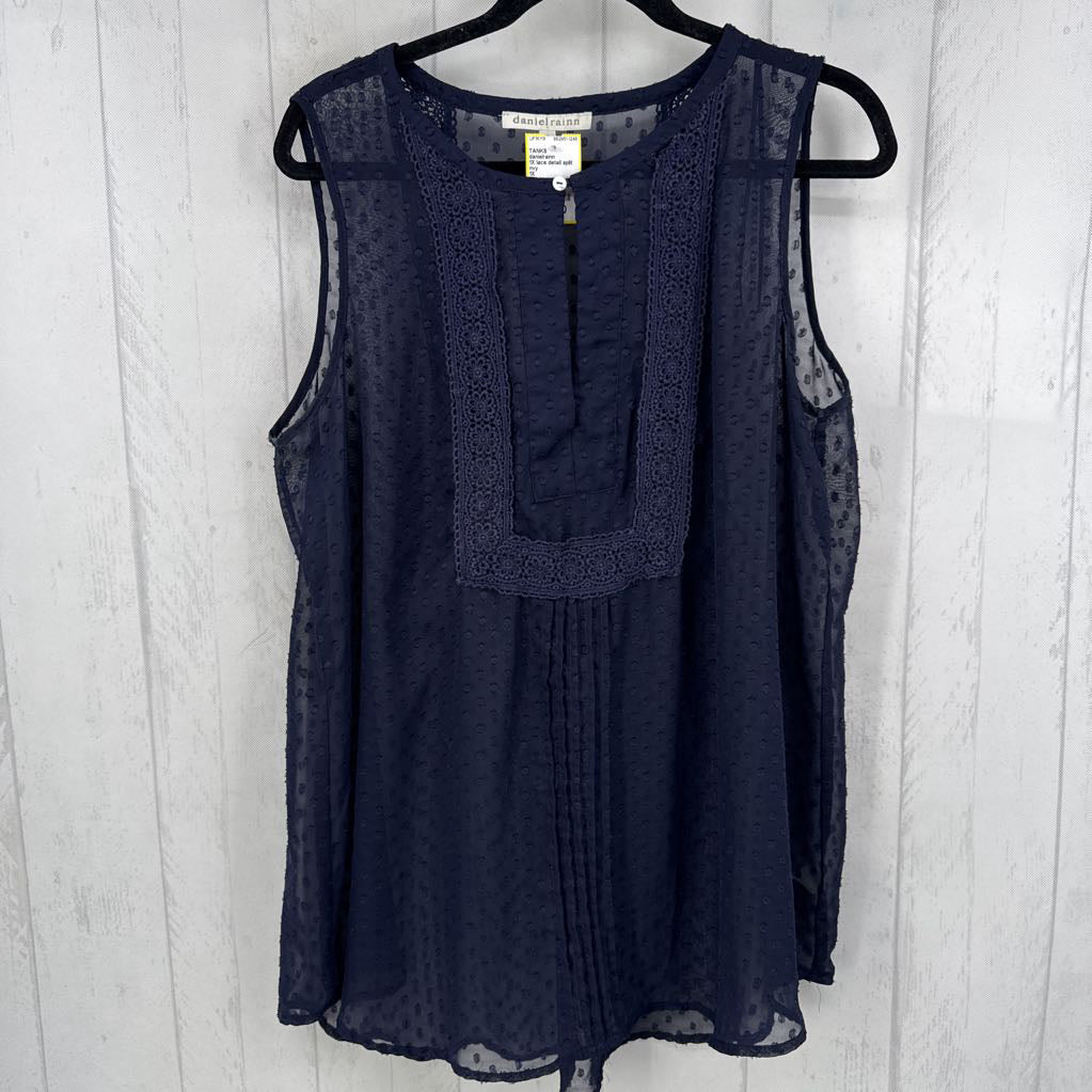 1X lace detail split neck semi-sheer tank