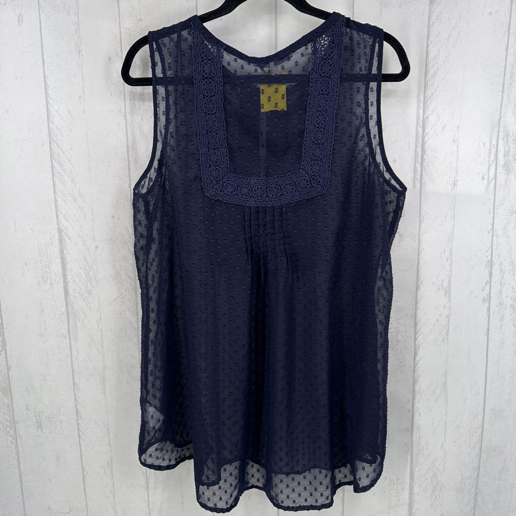 1X lace detail split neck semi-sheer tank