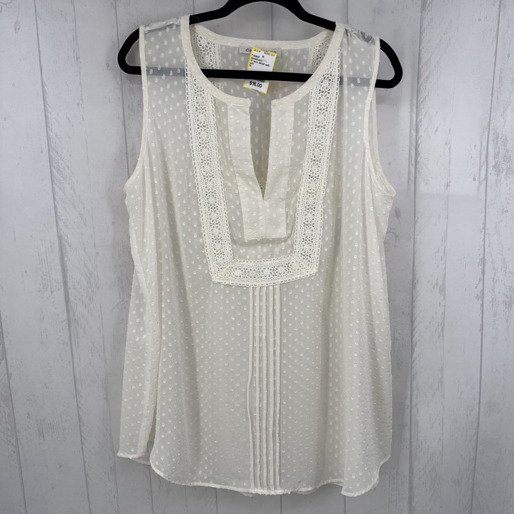 1X lace detail split neck semi-sheer tank
