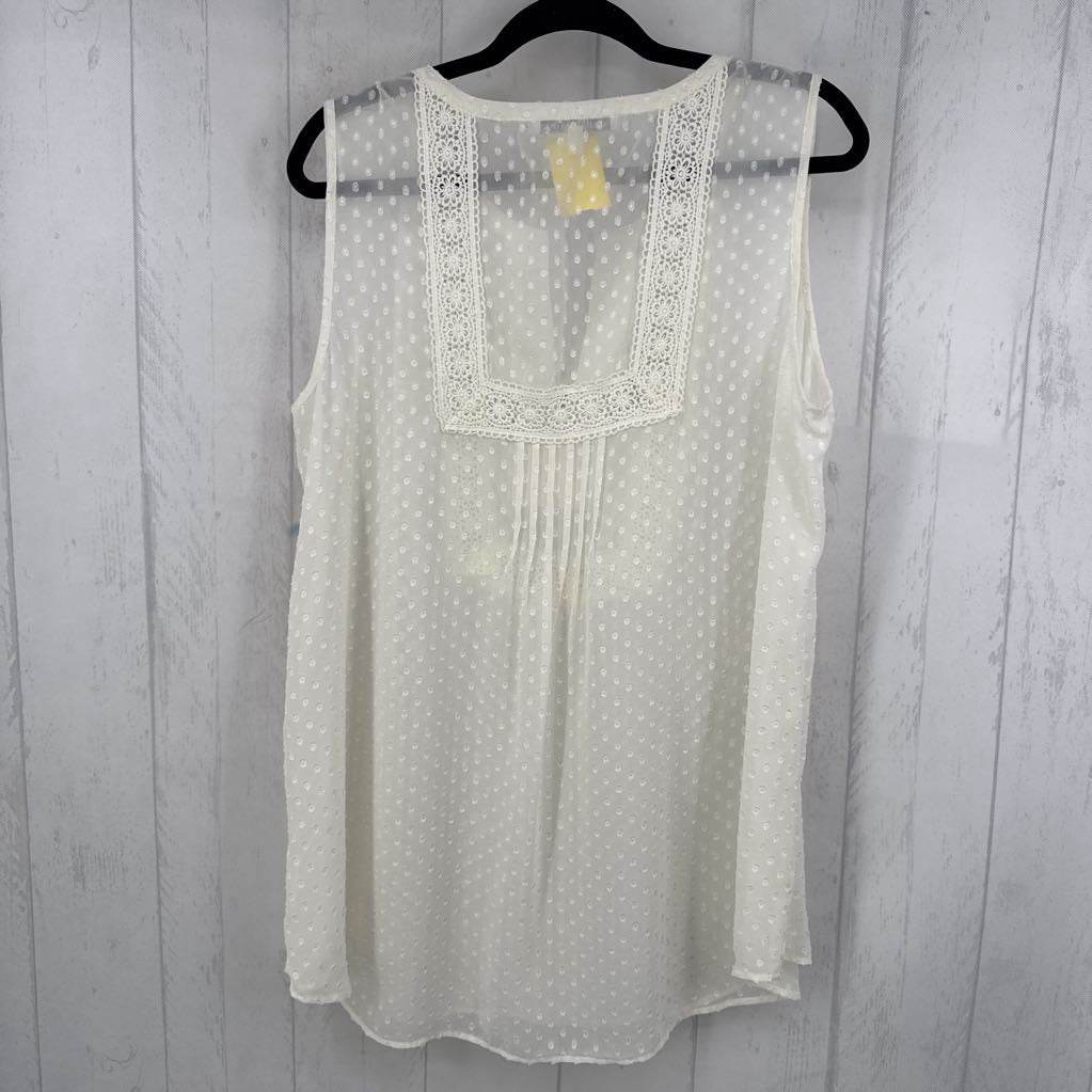 1X lace detail split neck semi-sheer tank