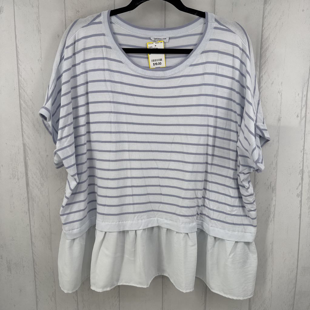 2X striped layered hem s/s top