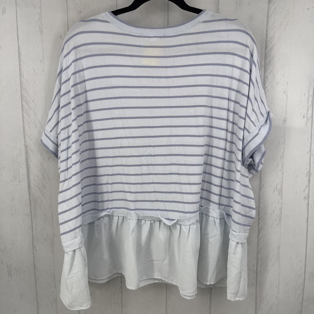 2X striped layered hem s/s top