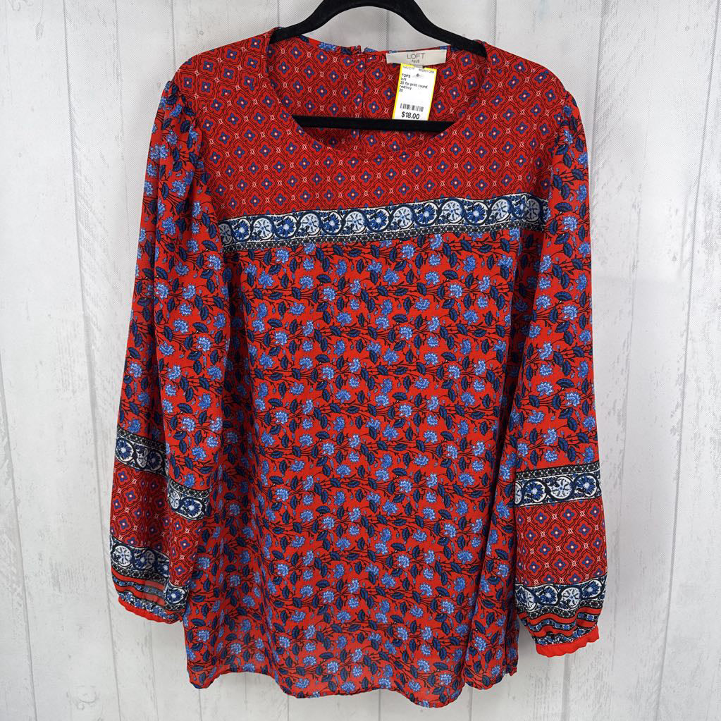 20 flo print round neck l/s top