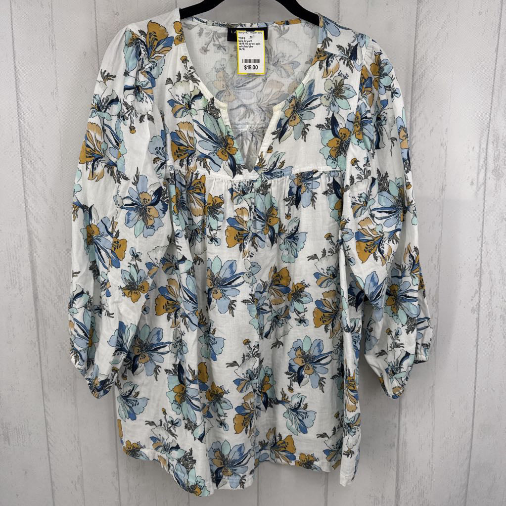14/16 flo print split neck 3/4 slv top