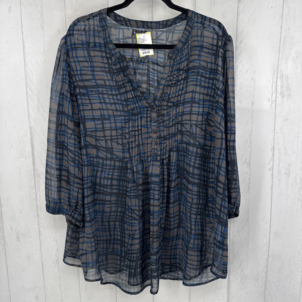 2X printed 1/2 button down 3/4 slv top