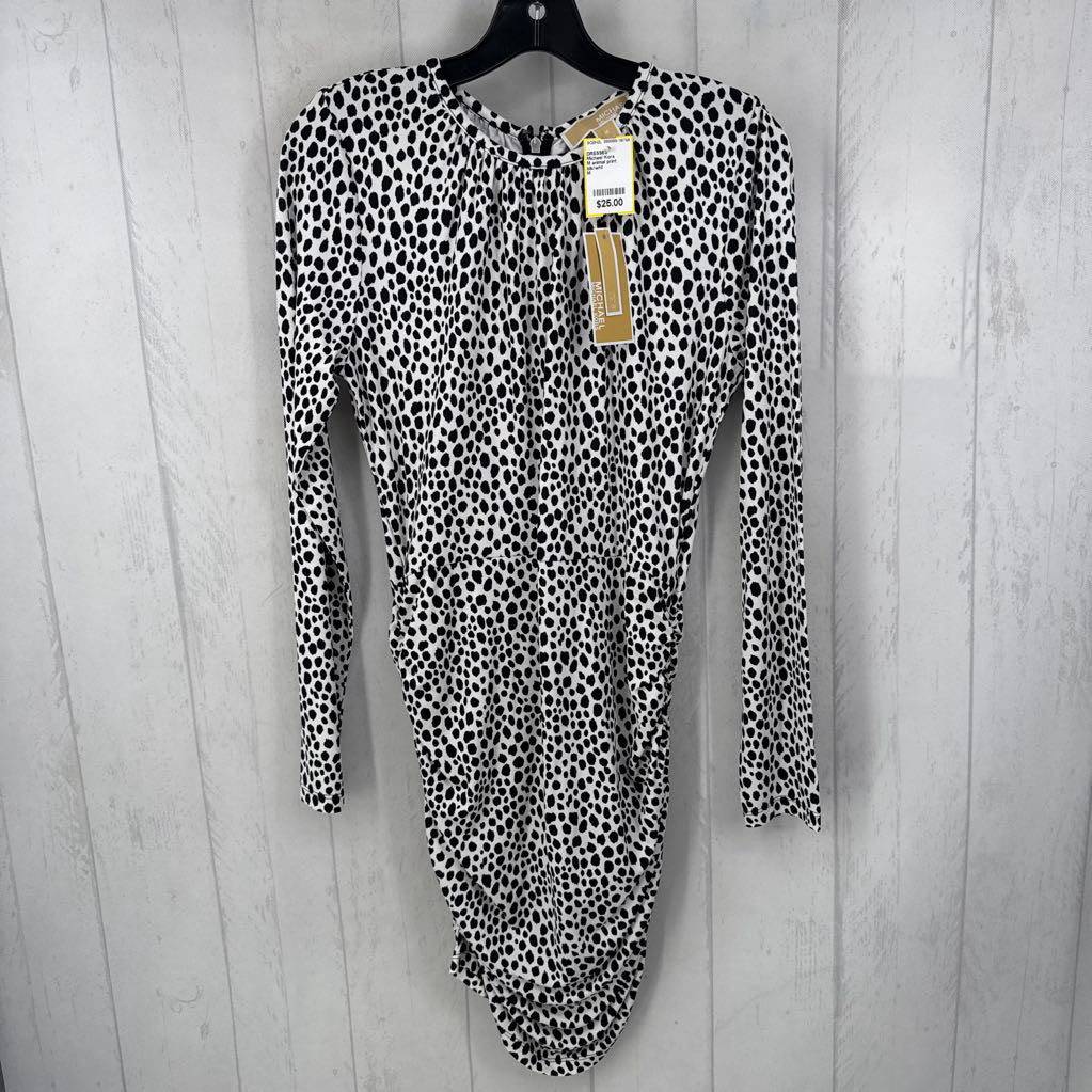 M animal print ruched sides l/s dress