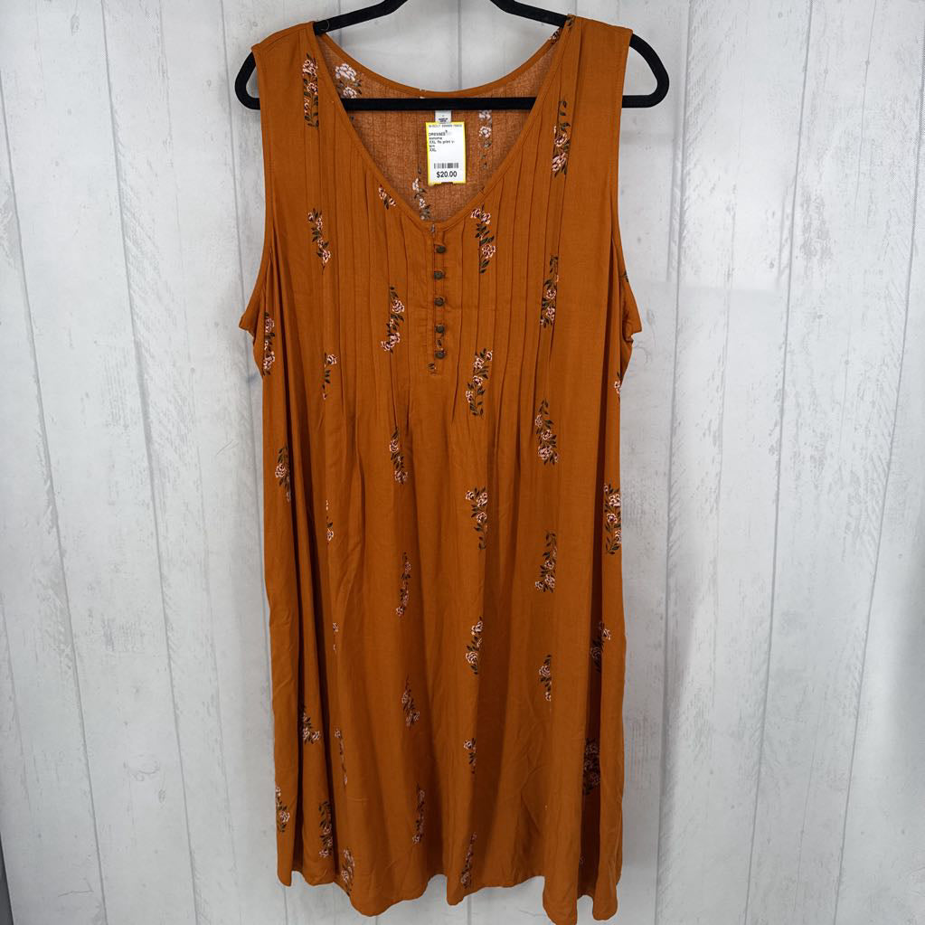 XXL flo print v-neck slvls dress