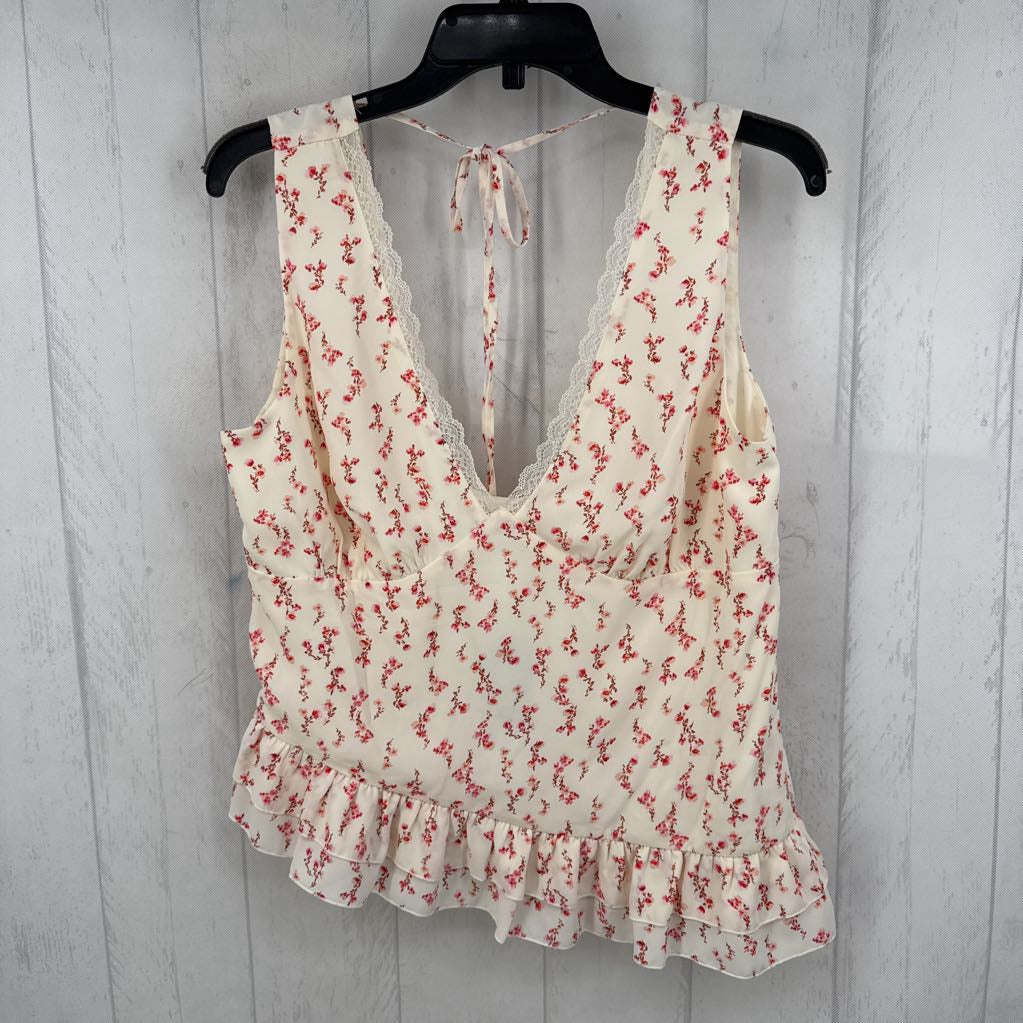 L flo print lace trim tank