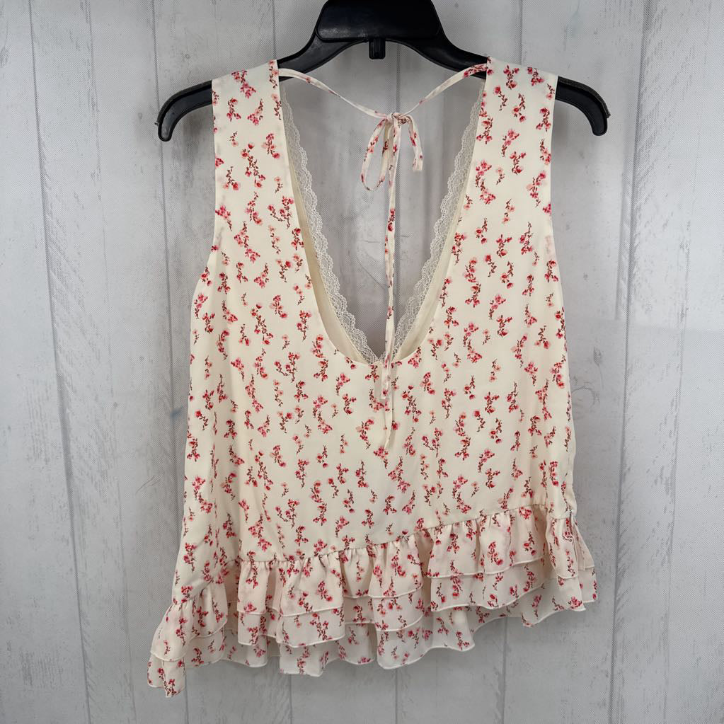 L flo print lace trim tank