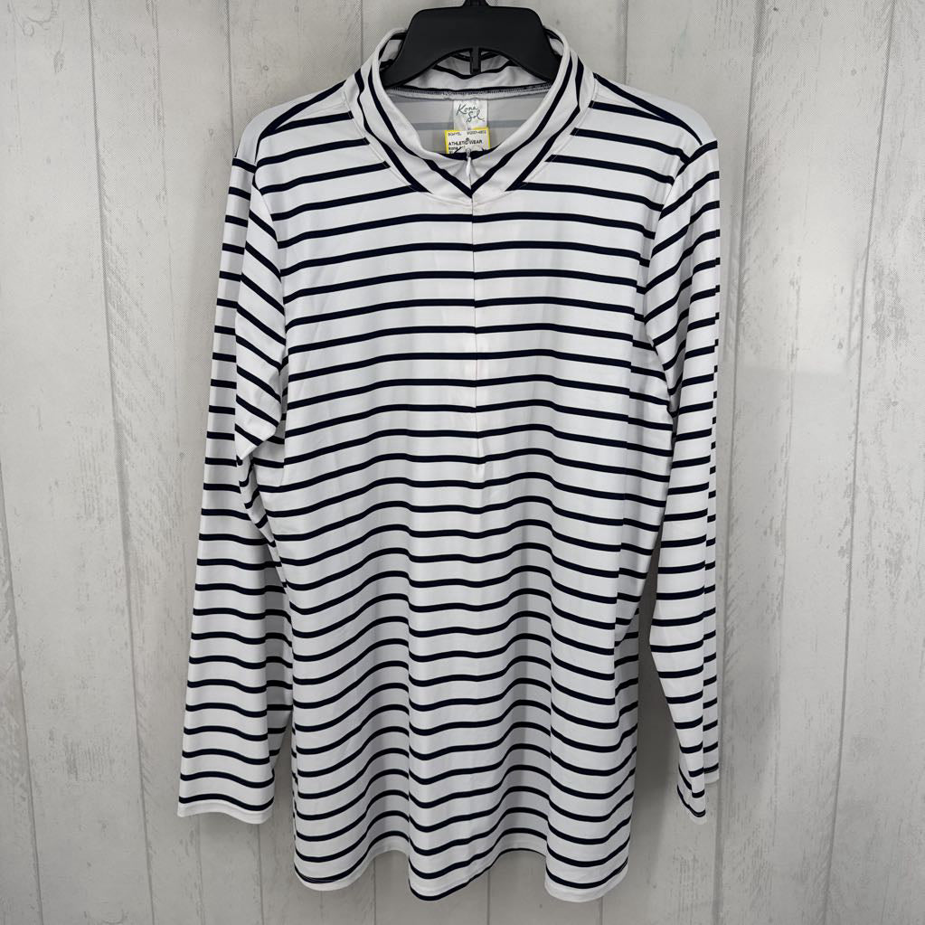 XL striped zip front l/s top