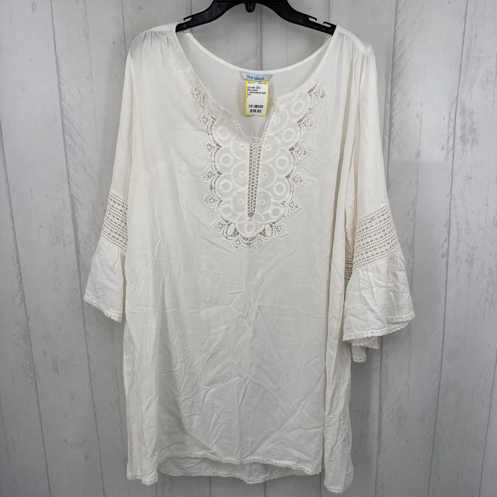 L embroidered split neck cover up