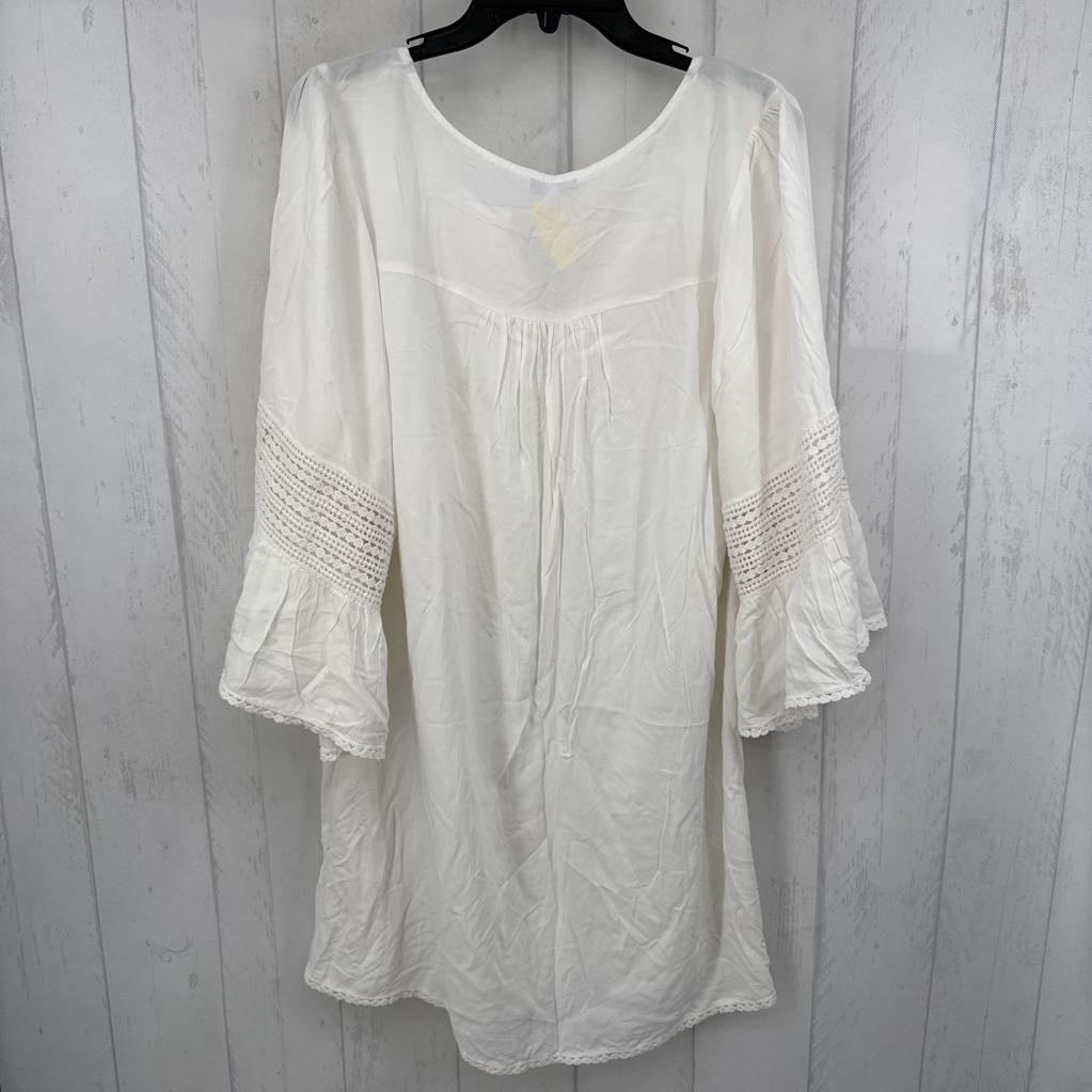 L embroidered split neck cover up