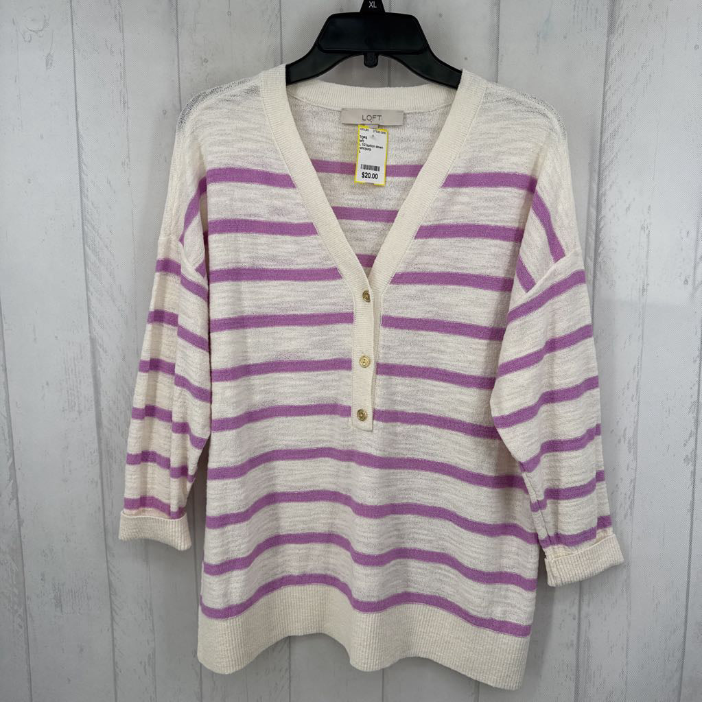 L 1/2 button down striped pullover