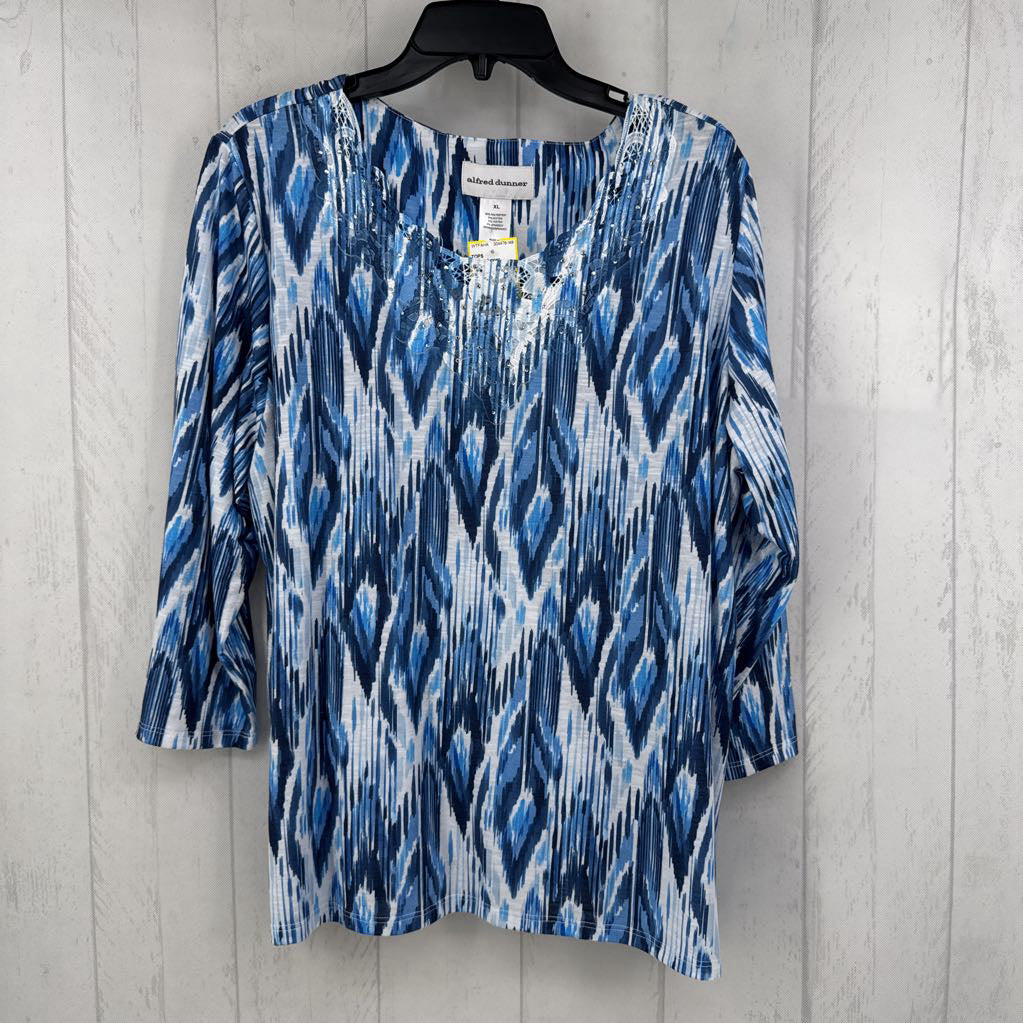 XL printed embelished 3/4 slv top