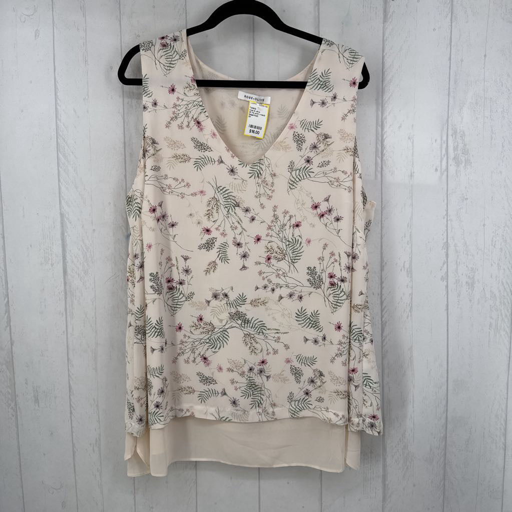 2X flo print v-neck flowy tank