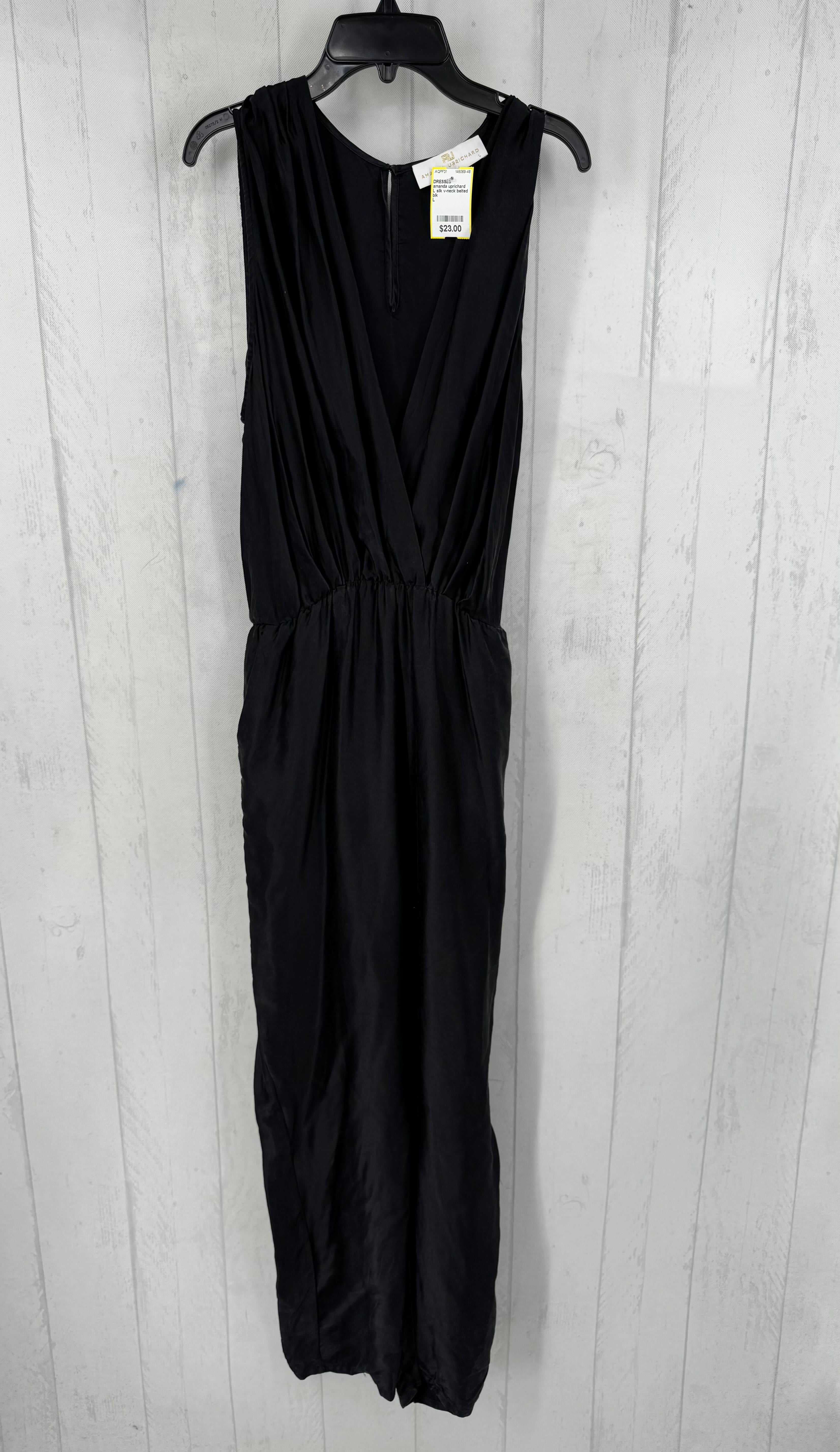 L silk v-neck belted slvls dress