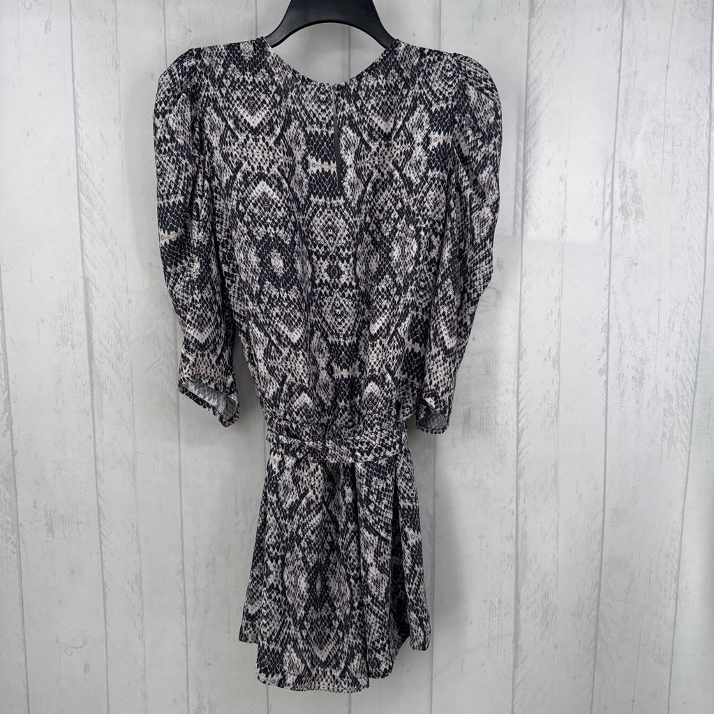 L python print belted 3/4 slv romper