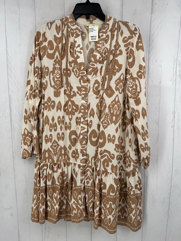 S printed button down l/s dress