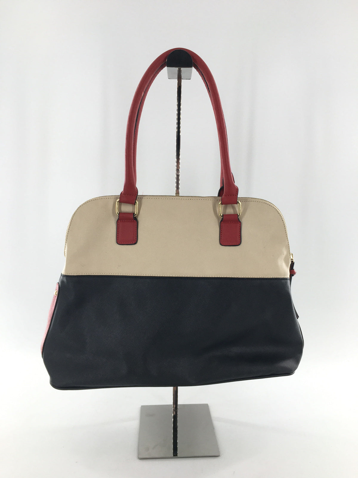 vegan leather colorblock handbag