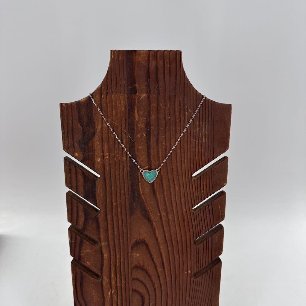 silver earrings & necklace w/ turquoise heart pendant