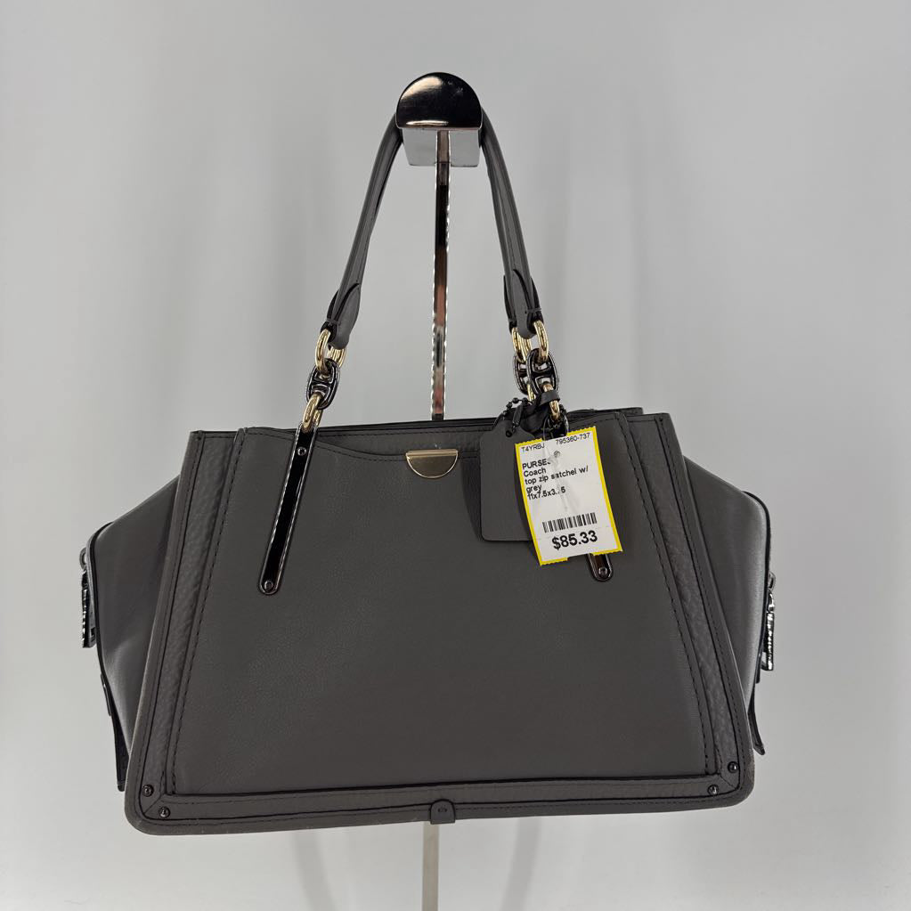 top zip satchel w/ two snap closure slip pockets