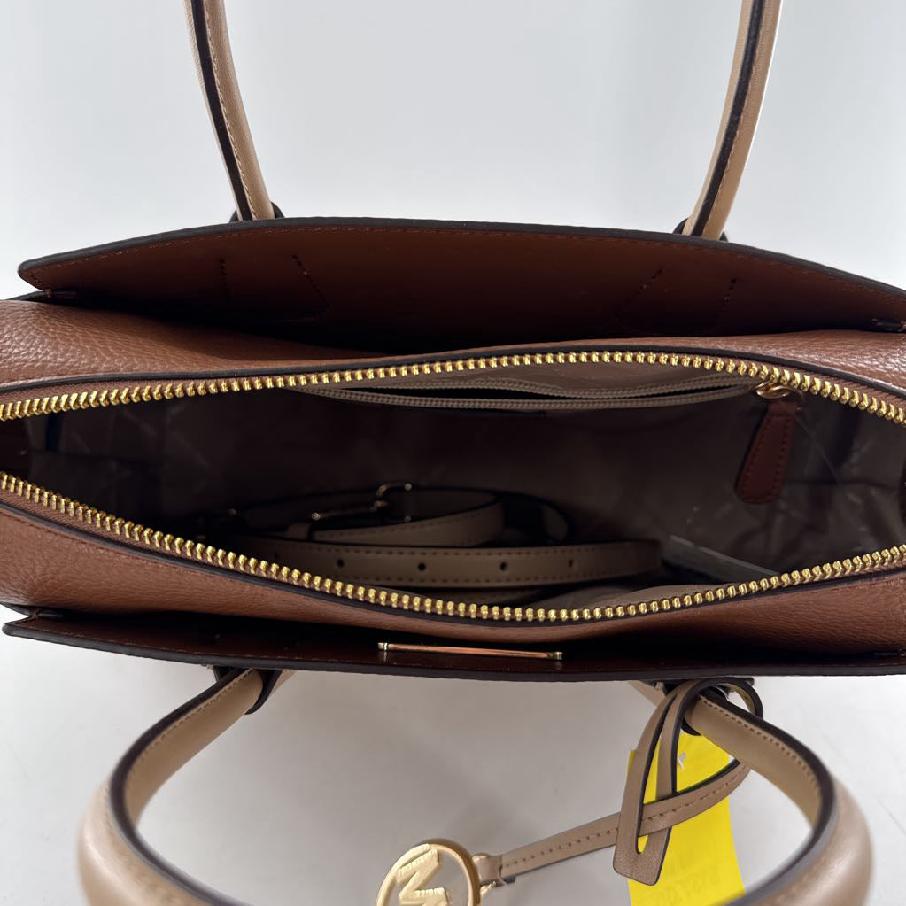 color block belted pebbled satchel