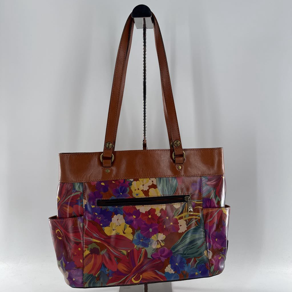 floral top zip tote w/ open pockets
