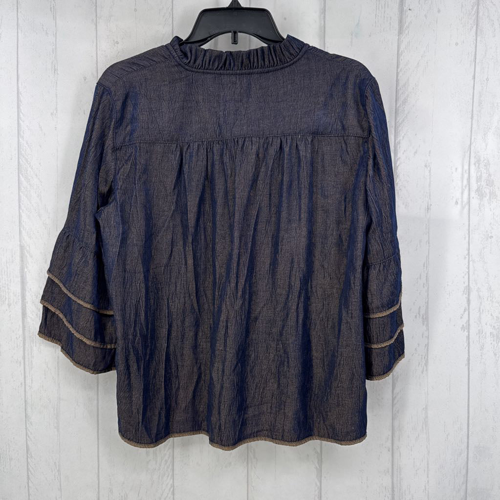 Mp split neck ruffled 3/4 slv top