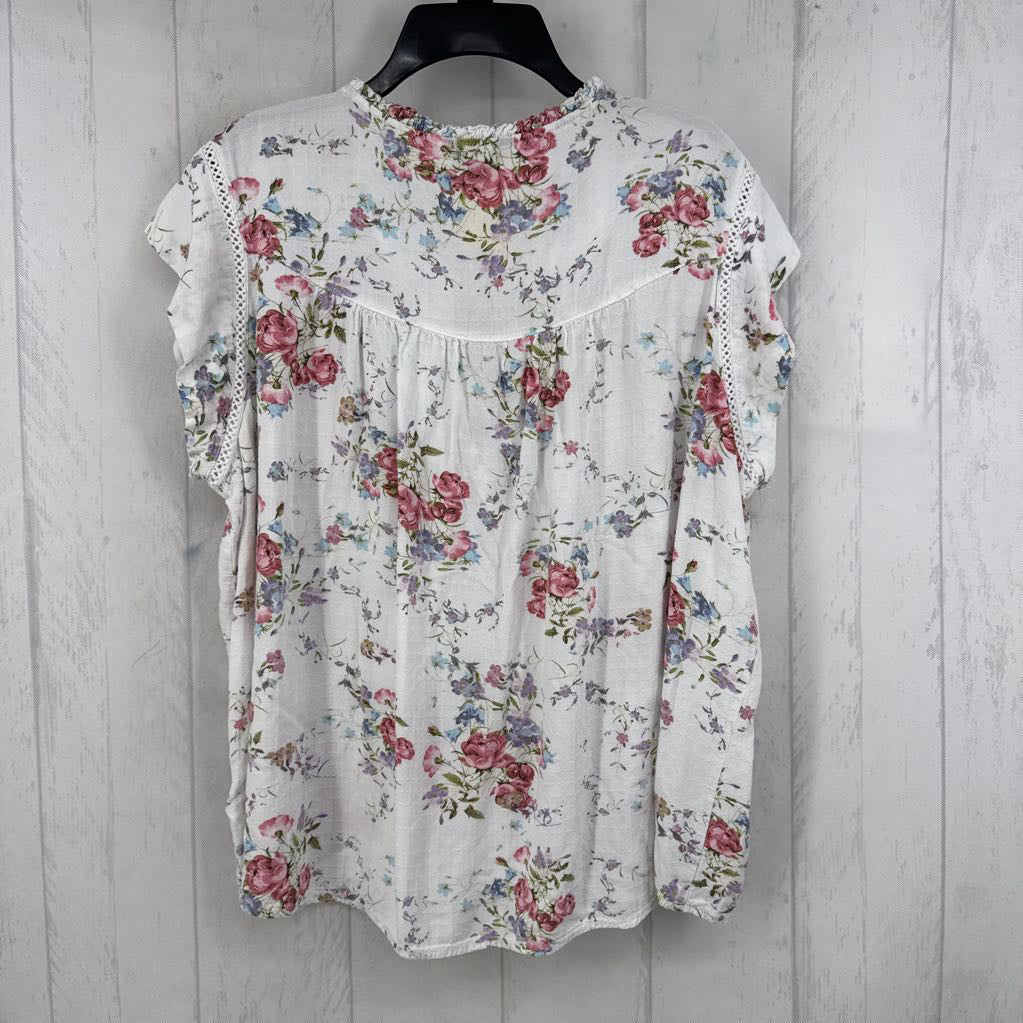 XL flo print tie front s/s top
