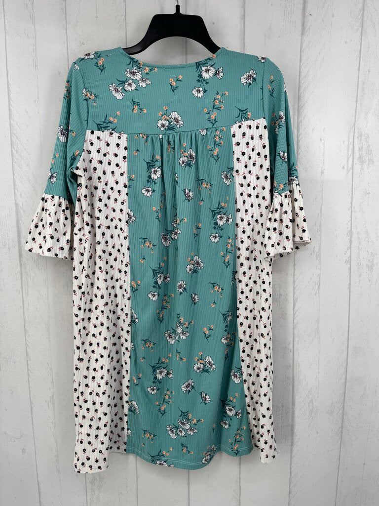 XL mixed print v-neck 3/4 slv dress