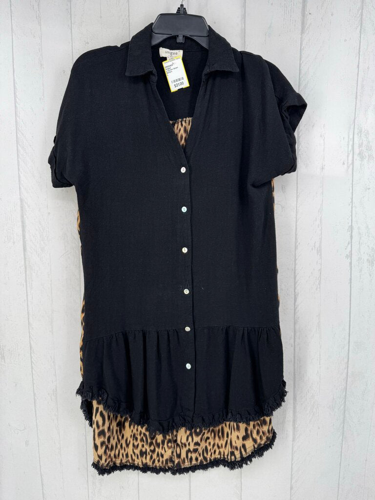 L button down animal print back s/s dress