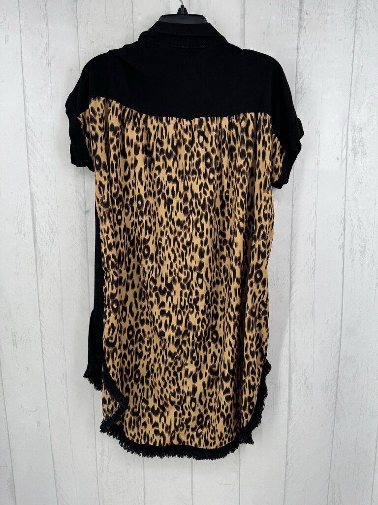 L button down animal print back s/s dress