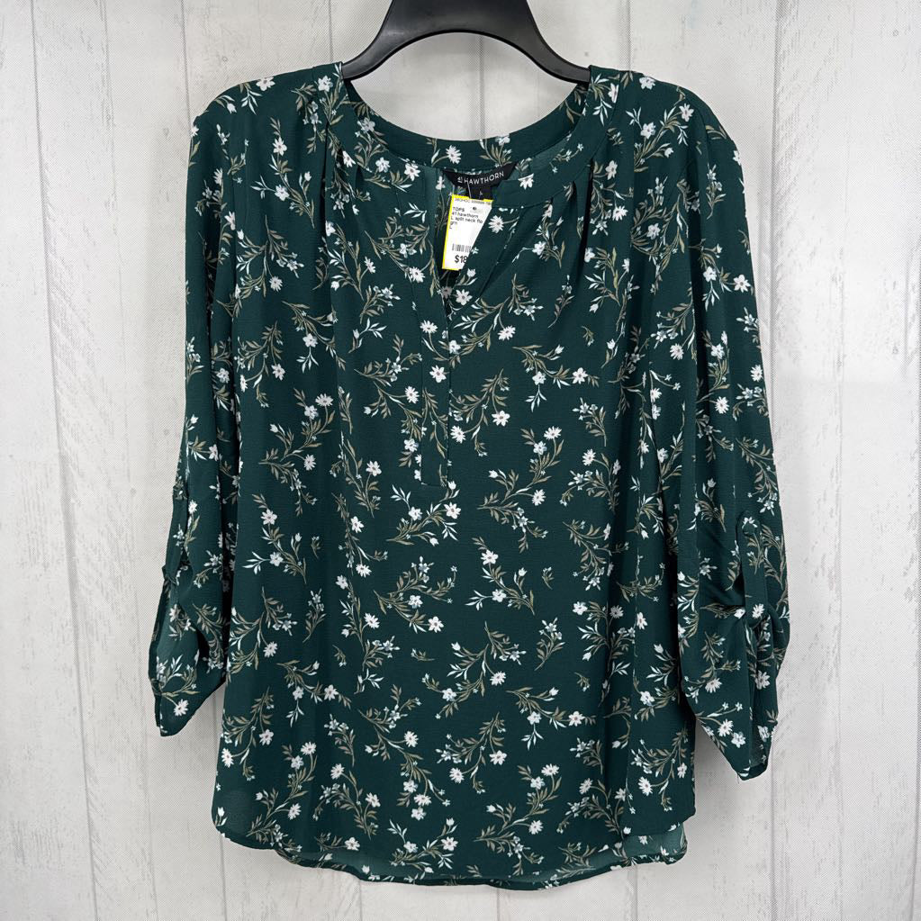 L split neck flo print 3/4 slv top