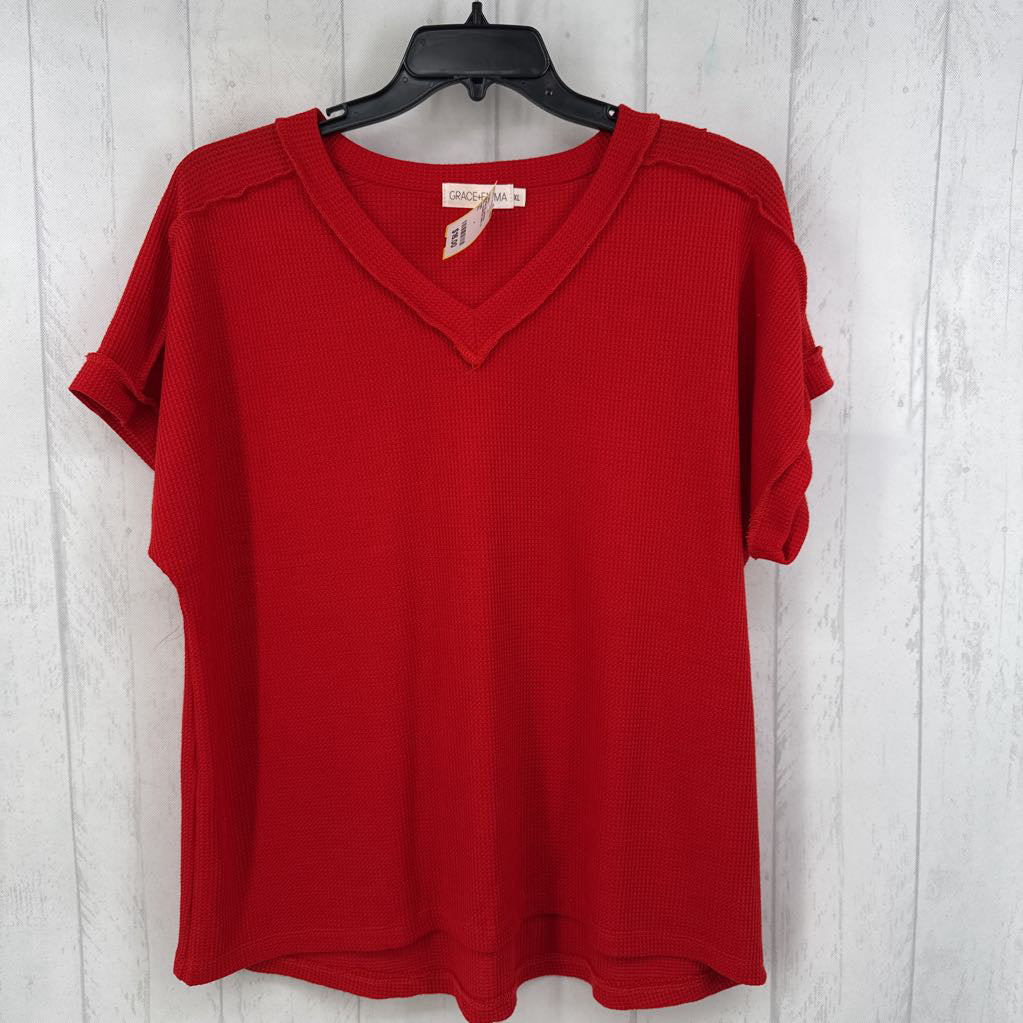 XL waffle knit v-neck s/s top