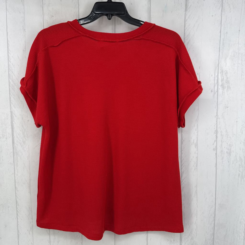 XL waffle knit v-neck s/s top