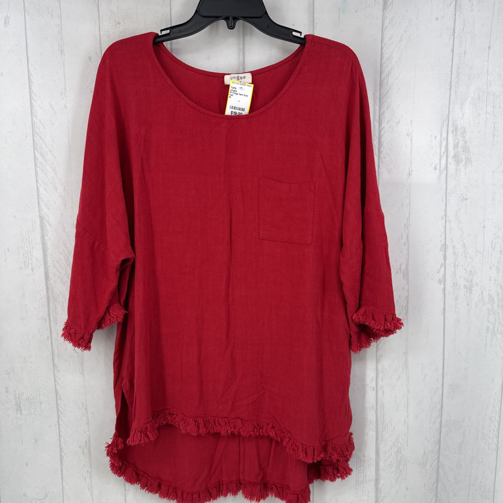 M fringe hem hi-lo 3/4 slv top